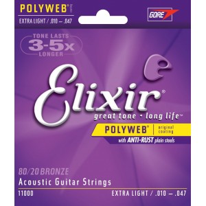 Elixir 11000 Polyweb 80/20 Bronze Acoustic Guitar Strings, .010-.047